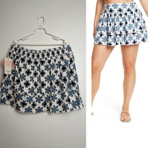 Aguabendita Target 🎯 Plus Size Mini Skirt Pocket Turquoise Cream Linen Blend